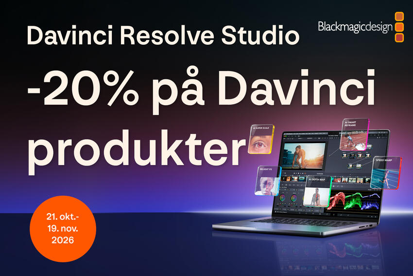 20% på DaVinci Resolve Studio og kontrollpaneler